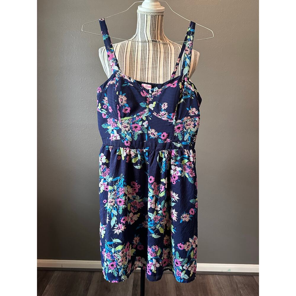 Vintage Candie’s Floral Sundress Navy Blue Fit & Flare Dress Size XL - Picture 4 of 9